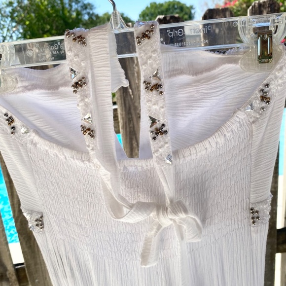 INDO MARIO Plunge Elegant White Maxi Dress w/ Graceful Flow Sz Small - Picture 4 of 11